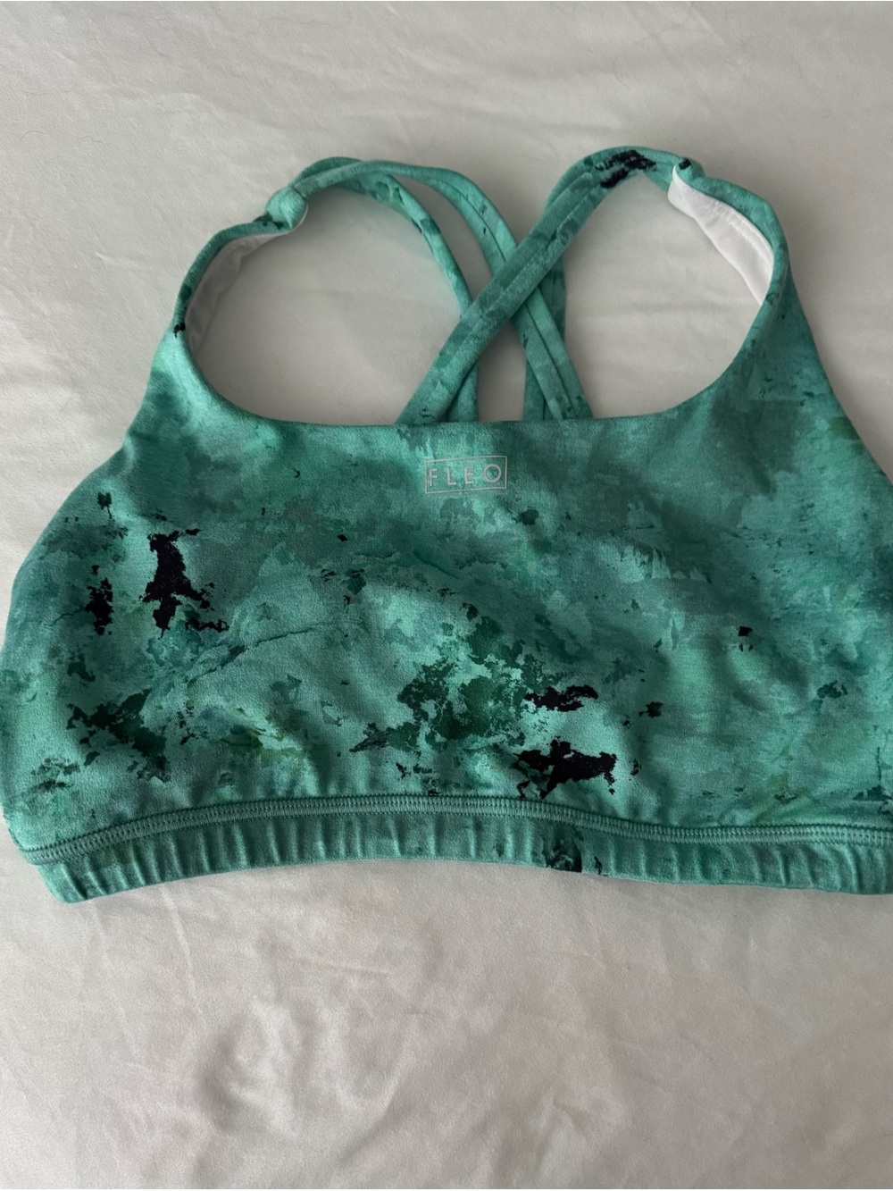Fleo Teal Tie-Dye Crossback Sports Bra